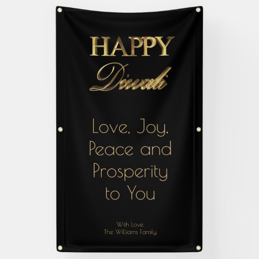Happy Diwali Elegant Black Gold Typografie Spandoek (Verticaal)