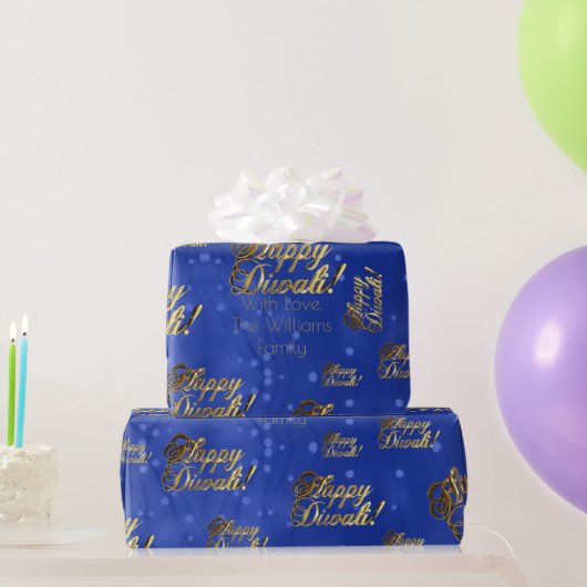 Happy Diwali Elegant Faux Gold Foil Script Blue Cadeaupapier (Feestgeschenken)