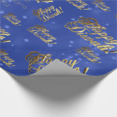 Happy Diwali Elegant Faux Gold Foil Script Blue Cadeaupapier (Hoek)
