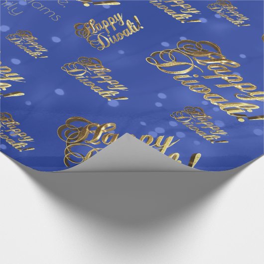 Happy Diwali Elegant Faux Gold Foil Script Blue Cadeaupapier (Hoek)