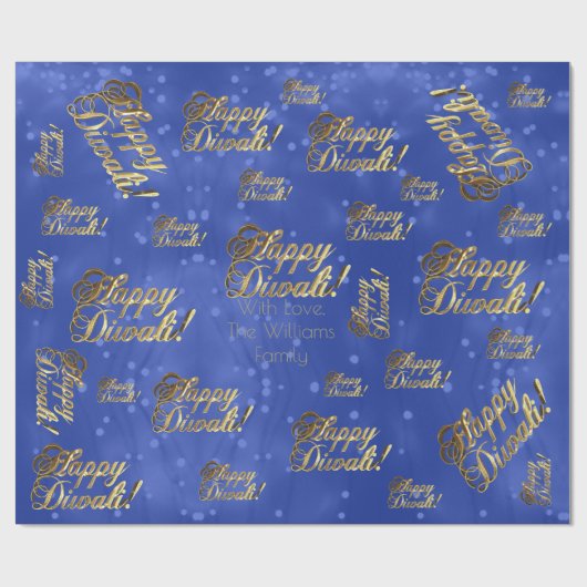 Happy Diwali Elegant Faux Gold Foil Script Blue Cadeaupapier (Vlak)