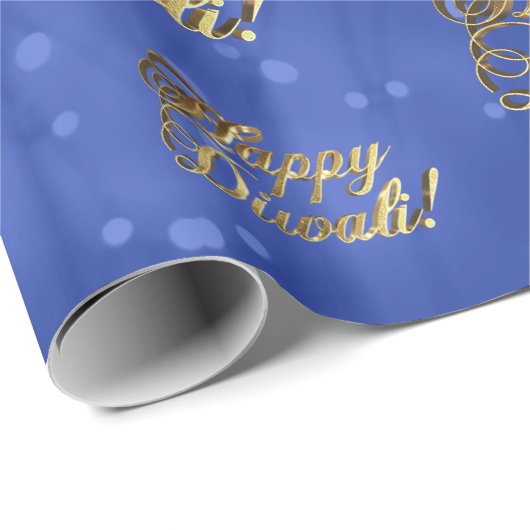 Happy Diwali Elegant Faux Gold Foil Script Blue Cadeaupapier (Rol Hoek)
