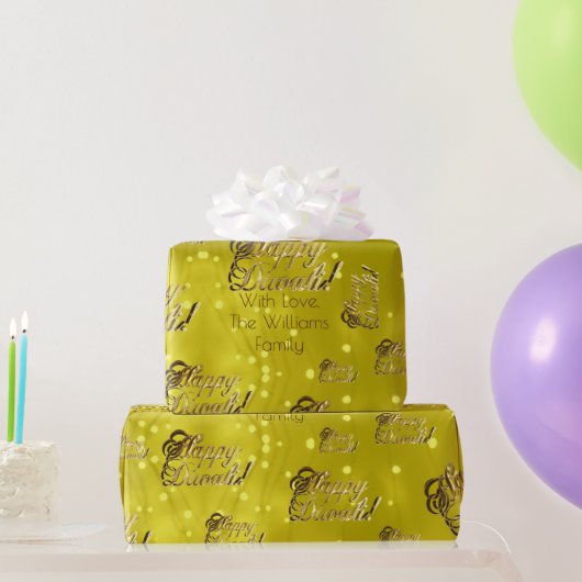 Happy Diwali Elegant Faux Gold Foil Script Yellow Cadeaupapier (Feestgeschenken)