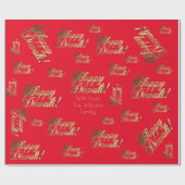 Happy Diwali Elegant Faux Gold Typografie Red Cadeaupapier (Vlak)