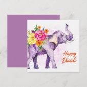 Happy Diwali (Elephant with Colorful Flowers) (Voorkant / Achterkant)