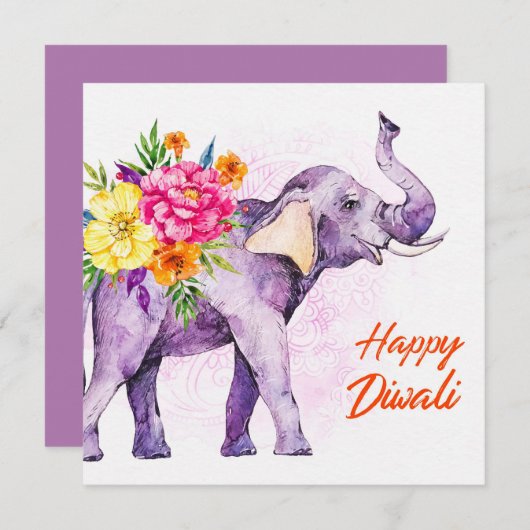 Happy Diwali (Elephant with Colorful Flowers) (Voorkant / Achterkant)
