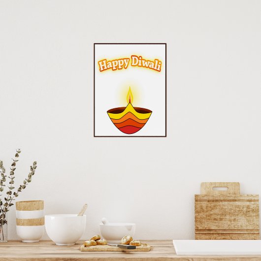 Happy Diwali en Diya Lamp Poster (Keuken)