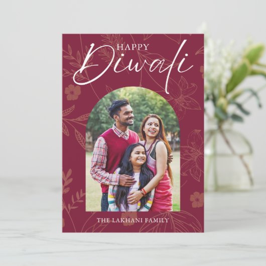 Happy Diwali Familie Foto Flat Holiday Kaart (Staand voorkant)