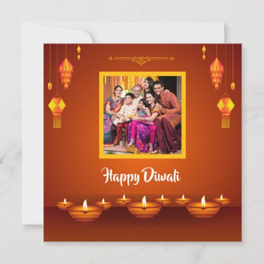 Happy Diwali Familiefoto Gepersonaliseerde Groet Feestdagenkaart (Voorkant)