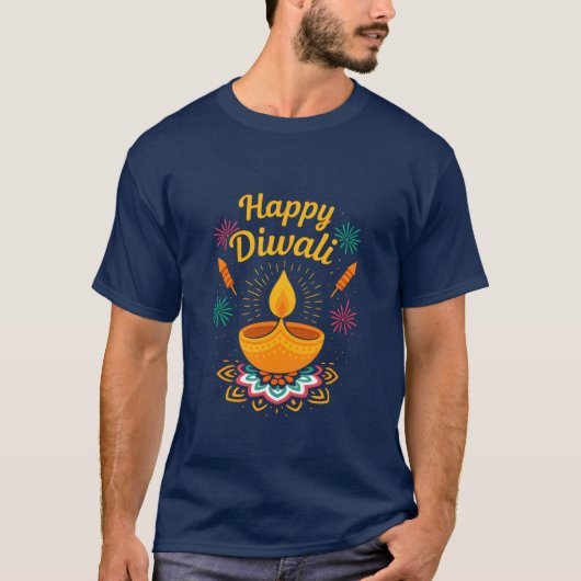 Happy Diwali Festival Design | Diya & Fireworks  T-shirt (Voorkant)