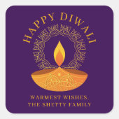 Happy Diwali Festival of Lights Diya Custom Vierkante Sticker (Voorkant)
