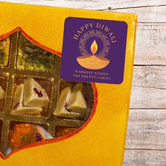 Happy Diwali Festival of Lights Diya Custom Vierkante Sticker