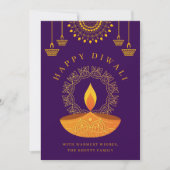 Happy Diwali Festival of Lights Diya Paarse Feestdagenkaart (Voorkant)
