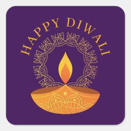 Happy Diwali Festival of Lights Diya Paarse Vierkante Sticker