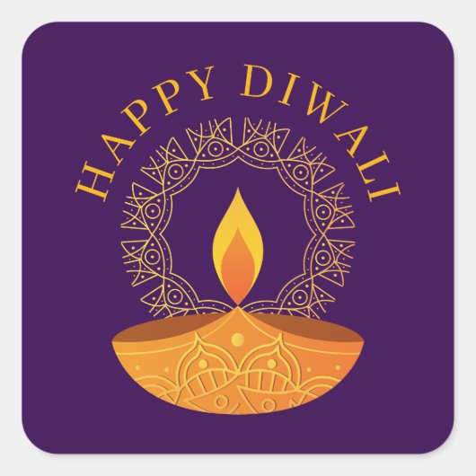 Happy Diwali Festival of Lights Diya Paarse Vierkante Sticker (Voorkant)