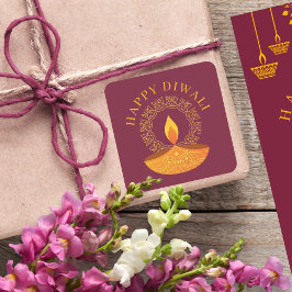 Happy Diwali Festival van het Licht Diya Vierkante Sticker