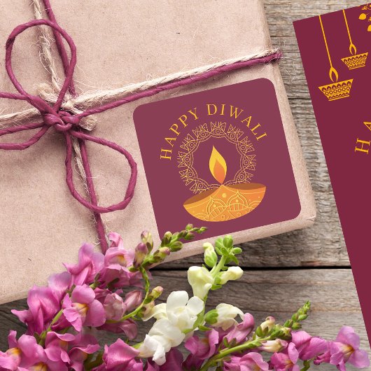 Happy Diwali Festival van het Licht Diya Vierkante Sticker