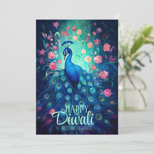 Happy Diwali Festival van Lichten Peacock Feestdagenkaart (Staand voorkant)