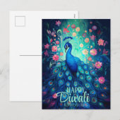 Happy Diwali Festival van Lichten Peacock Feestdagenkaart (Voorkant / Achterkant)