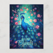 Happy Diwali Festival van Lichten Peacock Feestdagenkaart (Voorkant)