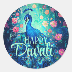 Happy Diwali Festival van Lichten Peacock Ronde Sticker