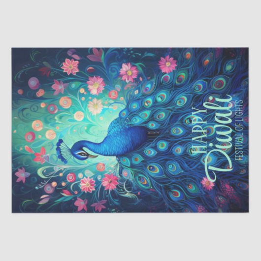 Happy Diwali Festival van Lichten Peacock Tissuepapier (Voorkant)