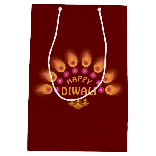 Happy Diwali Festival van Lights Hindu Medium Cadeauzakje (Achterkant)