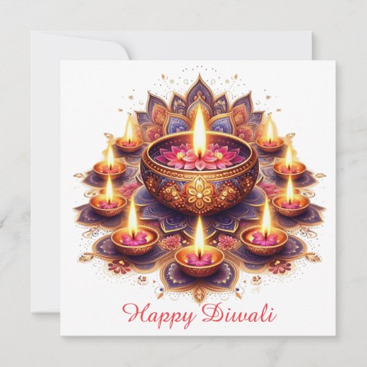 Happy Diwali Floral Diya Rangoli Festival van het  Feestdagenkaart (Voorkant)