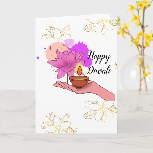 Happy Diwali Folded Wenskaart Kaart (Gele Bloem)
