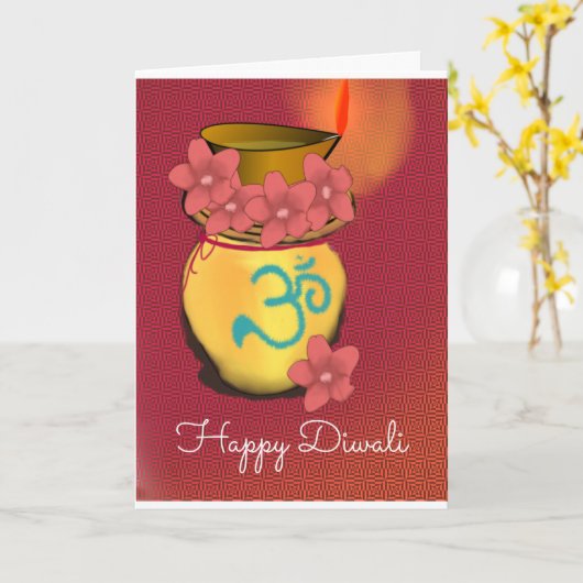 Happy Diwali Folded Wenskaart Kaart (Gele Bloem)