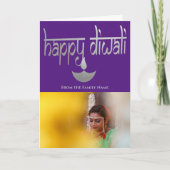 Happy Diwali Foto gepersonaliseerd Paars en Silver Kaart (Voorkant)