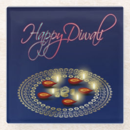 Happy Diwali Ganesha Rangoli - Glass Onderzetter Glazen Onderzetter