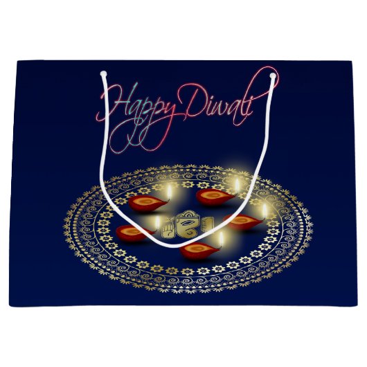 Happy Diwali Ganesha Rangoli - Large Gift Bag Large Cadeautasje (Voorkant)