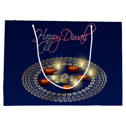 Happy Diwali Ganesha Rangoli - Large Gift Bag Large Cadeautasje (Achterkant)