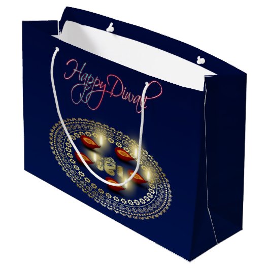 Happy Diwali Ganesha Rangoli - Large Gift Bag Large Cadeautasje (Achterkant Gekanteld)