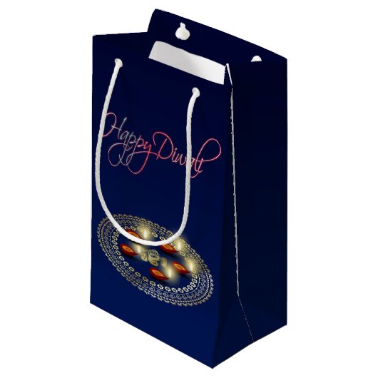 Happy Diwali Ganesha Rangoli - Small Gift Bag Klein Cadeauzakje (Voorkant Gekanteld)