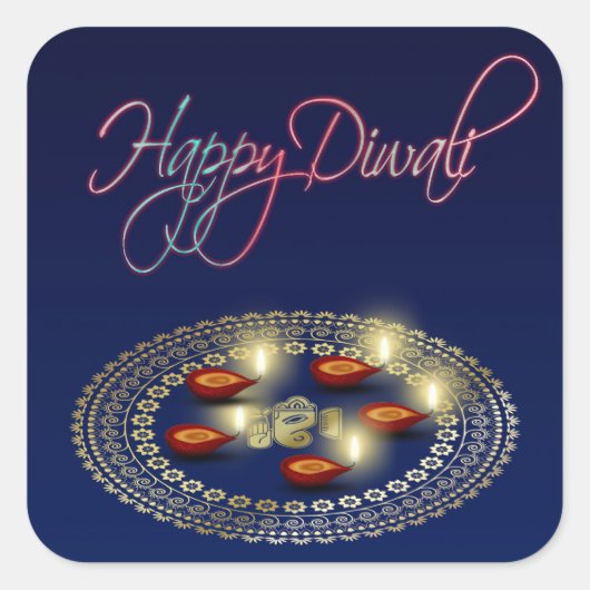 Happy Diwali Ganesha Rangoli - Sticker (Voorkant)