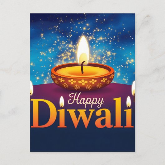 Happy Diwali Glowing Diya Festival van het Licht Feestdagenkaart (Voorkant)