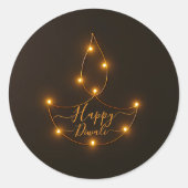 Happy Diwali Glowing Diya Light Art Ronde Sticker (Voorkant)