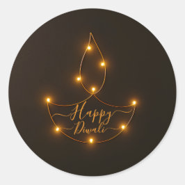 Happy Diwali Glowing Diya Light Art Ronde Sticker