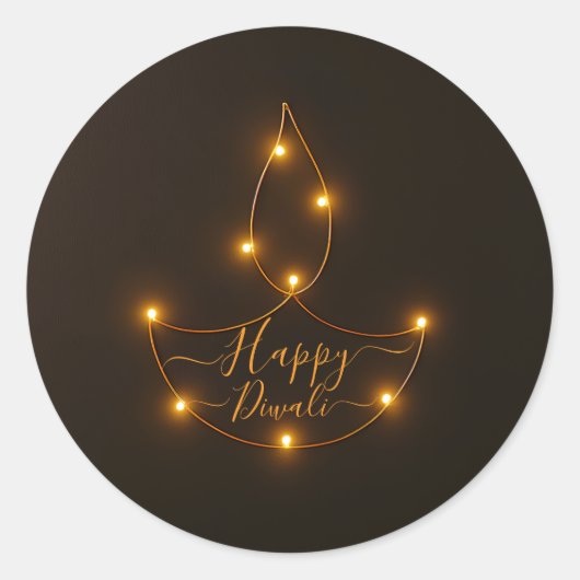 Happy Diwali Glowing Diya Light Art Ronde Sticker (Voorkant)
