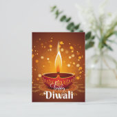 Happy Diwali Glowing Red Diya Festival van het Lic Feestdagenkaart (Staand voorkant)