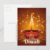 Happy Diwali Glowing Red Diya Festival van het Lic Feestdagenkaart (Voorkant / Achterkant)