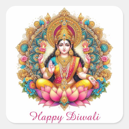 Happy Diwali Godin Lakshmi Festival van het Licht Vierkante Sticker (Voorkant)