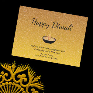 Happy Diwali Gold Glitter Diya Flame Lamp Feestdagenkaart