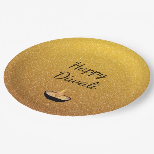 Happy Diwali Gold Glitter Diya Lamp Flame Papieren Bordje (Gekanteld)