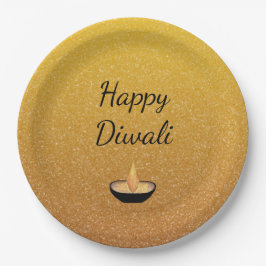 Happy Diwali Gold Glitter Diya Lamp Flame Papieren Bordje