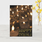 Happy Diwali Gouden Typografie Kaarsen Lichten Kaart (Gele Bloem)