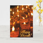 Happy Diwali Gouden Typografie Kaarsen Lichten Kaart (Gele Bloem)