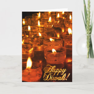 Happy Diwali Gouden Typografie Kaarsen Lichten Kaart